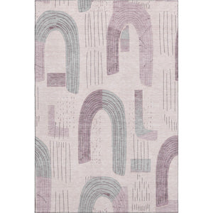 HomeRoots 8' X 10' Modern Pink Gray Silver Geometric Washable Area Rug, UV Protected for Busy Households 697546