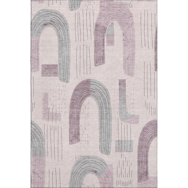 HomeRoots 8' X 10' Modern Pink Gray Silver Geometric Washable Area Rug, UV Protected for Busy Households 697546