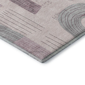 HomeRoots 8' X 10' Modern Pink Gray Silver Geometric Washable Area Rug, UV Protected for Busy Households 697546