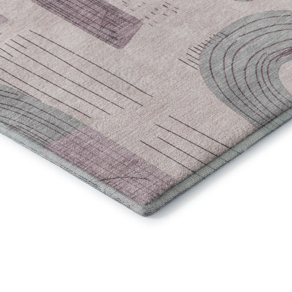 HomeRoots 8' X 10' Modern Pink Gray Silver Geometric Washable Area Rug, UV Protected for Busy Households 697546
