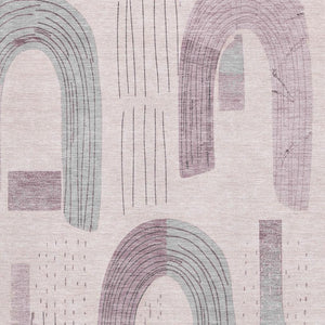 HomeRoots 8' X 10' Modern Pink Gray Silver Geometric Washable Area Rug, UV Protected for Busy Households 697546