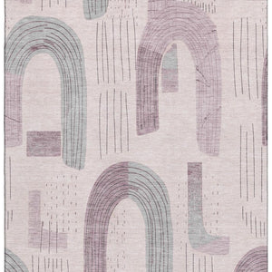 HomeRoots 8' X 10' Modern Pink Gray Silver Geometric Washable Area Rug, UV Protected for Busy Households 697546