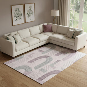 HomeRoots 9' Modern Pink, Gray & Silver Geometric Washable Area Rug with UV Protection for Stylish Interiors 697547