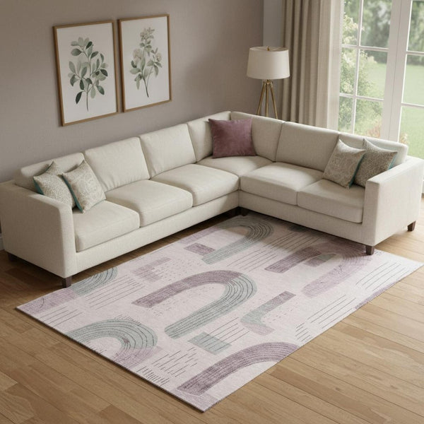 HomeRoots 9' Modern Pink, Gray & Silver Geometric Washable Area Rug with UV Protection for Stylish Interiors 697547