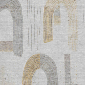 HomeRoots 5' X 8' Stylish Silver Gold Gray Geometric Area Rug - Washable, UV-Protected & Stain-Resistant! 697550
