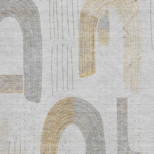 HomeRoots 5' X 8' Stylish Silver Gold Gray Geometric Area Rug - Washable, UV-Protected & Stain-Resistant! 697550