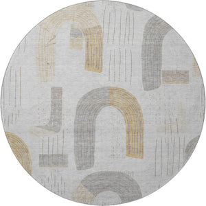 HomeRoots 8' Modern Geometric Washable Round Rug in Silver, Gold & Gray - UV Protected, Stain Resistant Design 697551
