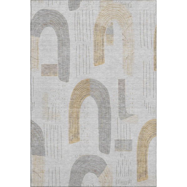 HomeRoots 8' X 10' Stylish Geometric Area Rug in Silver, Gold & Gray - Washable, Stain Resistant & UV Protected 697552