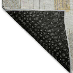 HomeRoots 8' X 10' Stylish Geometric Area Rug in Silver, Gold & Gray - Washable, Stain Resistant & UV Protected 697552