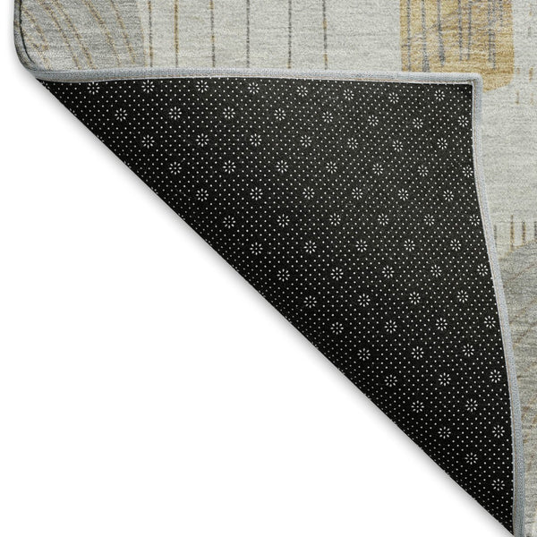HomeRoots 8' X 10' Stylish Geometric Area Rug in Silver, Gold & Gray - Washable, Stain Resistant & UV Protected 697552
