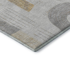HomeRoots 8' X 10' Stylish Geometric Area Rug in Silver, Gold & Gray - Washable, Stain Resistant & UV Protected 697552