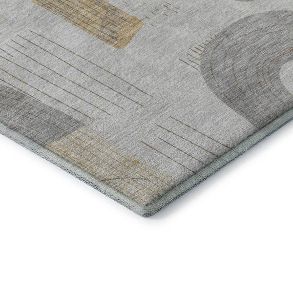 HomeRoots 8' X 10' Stylish Geometric Area Rug in Silver, Gold & Gray - Washable, Stain Resistant & UV Protected 697552