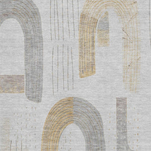 HomeRoots 8' X 10' Stylish Geometric Area Rug in Silver, Gold & Gray - Washable, Stain Resistant & UV Protected 697552