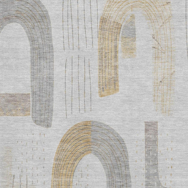 HomeRoots 8' X 10' Stylish Geometric Area Rug in Silver, Gold & Gray - Washable, Stain Resistant & UV Protected 697552