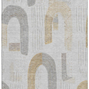 HomeRoots 8' X 10' Stylish Geometric Area Rug in Silver, Gold & Gray - Washable, Stain Resistant & UV Protected 697552