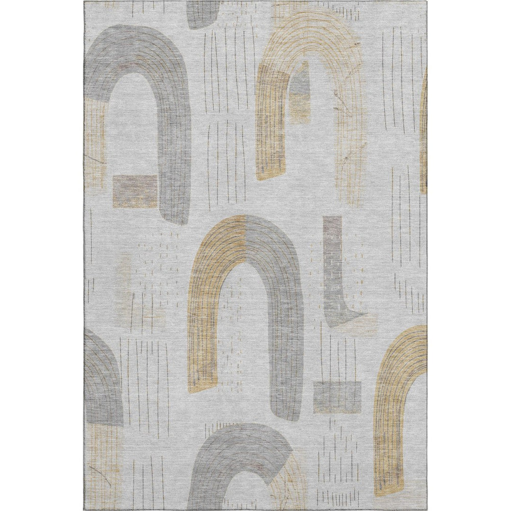 HomeRoots 9' X 12' Stylish Geometric Washable Area Rug in Silver, Gold & Gray – Durable, UV-Resistant Design 697553