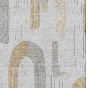 HomeRoots 9' X 12' Stylish Geometric Washable Area Rug in Silver, Gold & Gray – Durable, UV-Resistant Design 697553