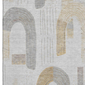 HomeRoots 10' X 14' Washable Geometric Area Rug - Silver, Gold & Gray with UV Protection for High-Traffic Spaces 697554