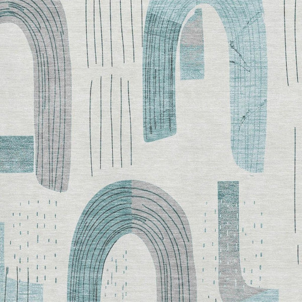 HomeRoots 5' X 8' Teal Gray Silver Geometric Area Rug - Washable, UV Protected & Durable for Busy Homes 697556