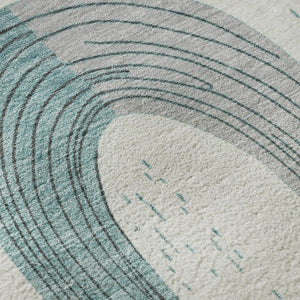 HomeRoots 8' Teal Gray and Silver Geometric Washable Round Rug – UV Protected, Stain Resistant, Family-Friendly! 697557