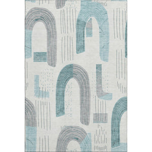 HomeRoots 9' X 12' Teal Gray Silver Geometric Washable Rug - Durable, Stylish, UV Protected for High-Traffic Areas 697559
