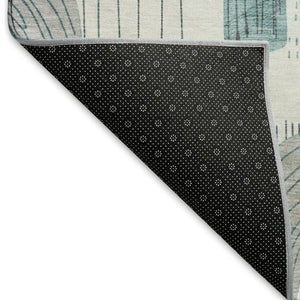 HomeRoots 9' X 12' Teal Gray Silver Geometric Washable Rug - Durable, Stylish, UV Protected for High-Traffic Areas 697559