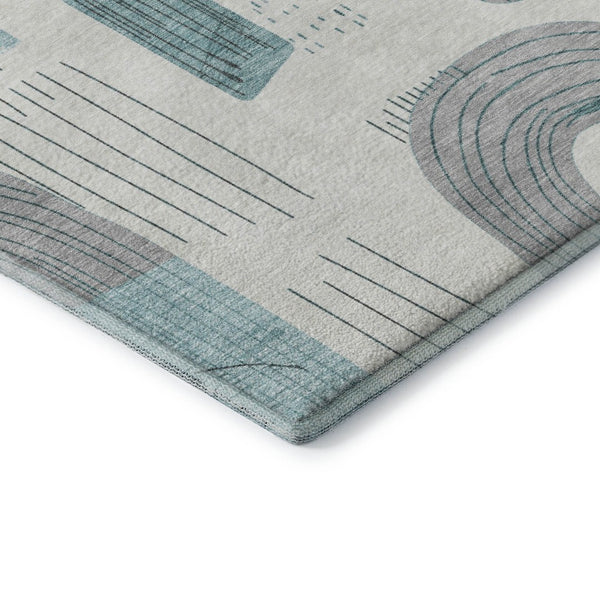 HomeRoots 9' X 12' Teal Gray Silver Geometric Washable Rug - Durable, Stylish, UV Protected for High-Traffic Areas 697559
