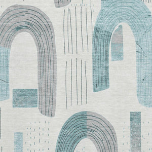 HomeRoots 9' X 12' Teal Gray Silver Geometric Washable Rug - Durable, Stylish, UV Protected for High-Traffic Areas 697559