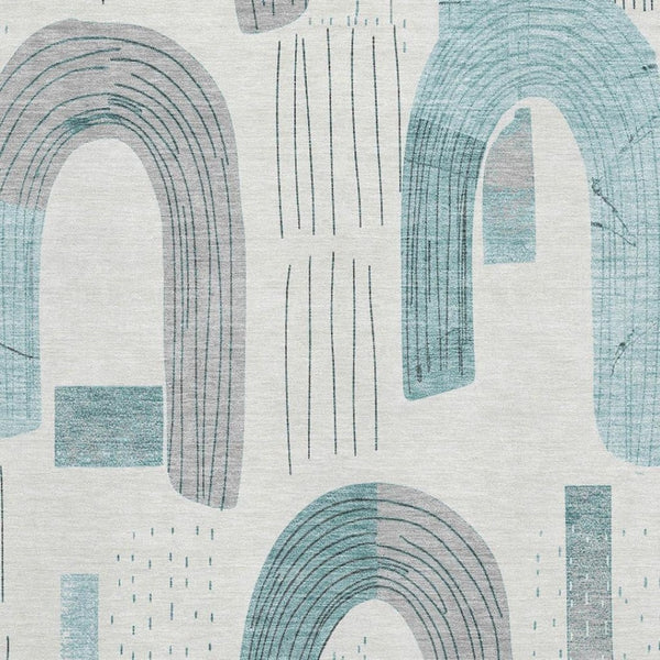 HomeRoots 9' X 12' Teal Gray Silver Geometric Washable Rug - Durable, Stylish, UV Protected for High-Traffic Areas 697559