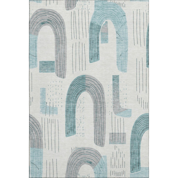 HomeRoots 10' X 14' Teal Gray Silver Geometric Area Rug - Washable, UV Protected & Pet-Friendly Design! 697560