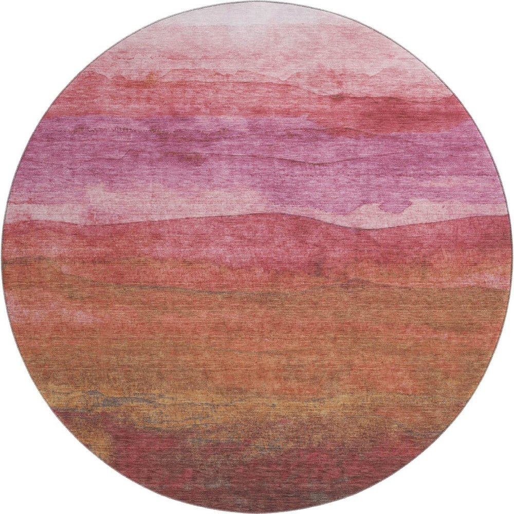 HomeRoots 8' Blush Rust and Red Striped Round Rug - Washable, UV-Protected, Stylish & Durable for Any Space 697563