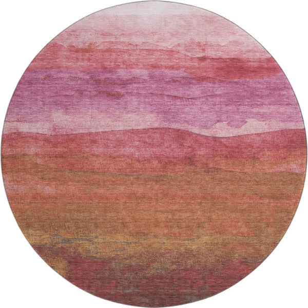 HomeRoots 8' Blush Rust and Red Striped Round Rug - Washable, UV-Protected, Stylish & Durable for Any Space 697563