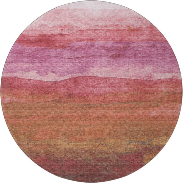 HomeRoots 8' Blush Rust and Red Striped Round Rug - Washable, UV-Protected, Stylish & Durable for Any Space 697563