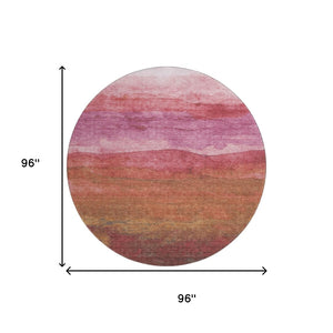 HomeRoots 8' Blush Rust and Red Striped Round Rug - Washable, UV-Protected, Stylish & Durable for Any Space 697563