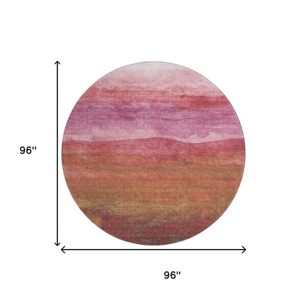 HomeRoots 8' Blush Rust and Red Striped Round Rug - Washable, UV-Protected, Stylish & Durable for Any Space 697563