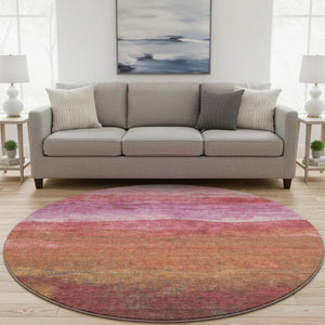 HomeRoots 8' Blush Rust and Red Striped Round Rug - Washable, UV-Protected, Stylish & Durable for Any Space 697563