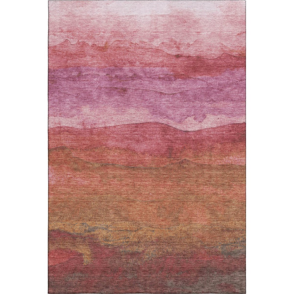 HomeRoots 9' X 12' Striped Blush, Rust & Red Washable Area Rug - Durable, UV-Protected, Stylish & Easy-Care! 697565