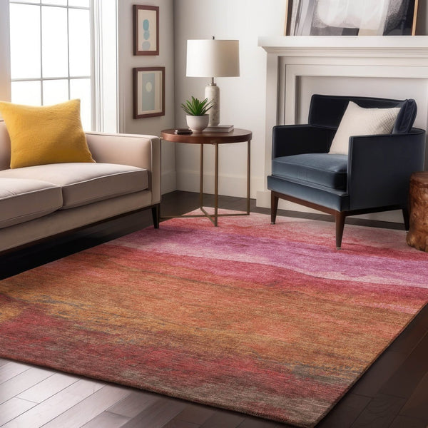 HomeRoots 10' X 14' Washable Area Rug in Blush, Rust & Red Stripes - UV Protected & Durable for Homes 697566