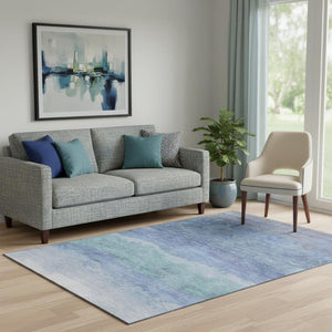 HomeRoots 5' X 8' Blue and Teal Striped Washable Area Rug - UV Protected, Stain Resistant, Durable & Stylish! 697568