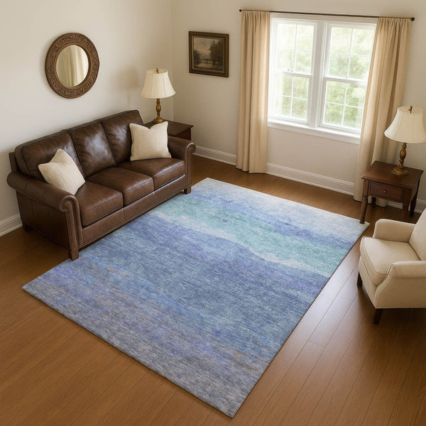 HomeRoots 5' X 8' Blue and Teal Striped Washable Area Rug - UV Protected, Stain Resistant, Durable & Stylish! 697568
