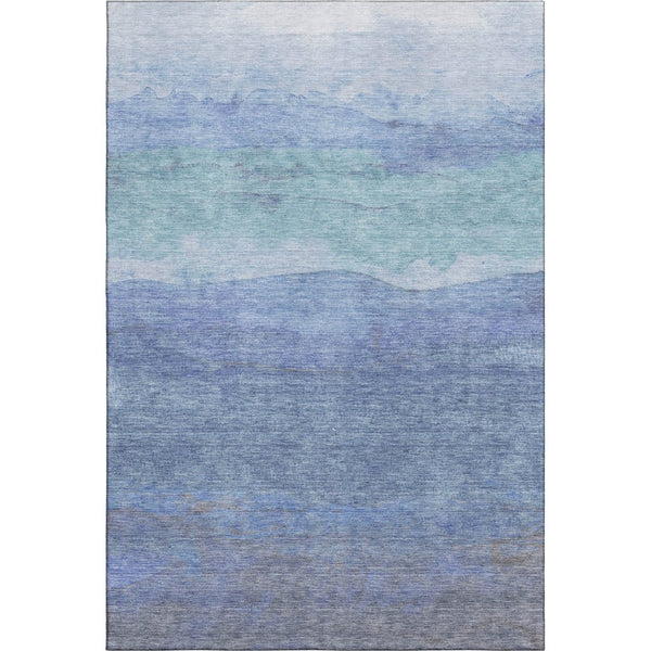 HomeRoots 5' X 8' Blue and Teal Striped Washable Area Rug - UV Protected, Stain Resistant, Durable & Stylish! 697568