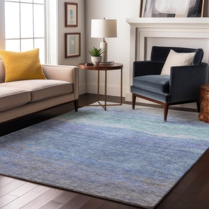 HomeRoots 5' X 8' Blue and Teal Striped Washable Area Rug - UV Protected, Stain Resistant, Durable & Stylish! 697568