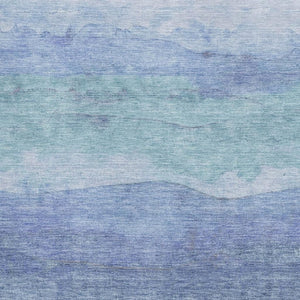 HomeRoots 8' X 10' Blue and Teal Striped Washable Area Rug - UV Protected, Non-Slip, Perfect for Family Spaces! 697570