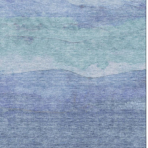 HomeRoots 9' X 12' Blue and Teal Striped Area Rug - Stylish, Washable, UV-Protected, Non-Slip for High Traffic Areas 697571