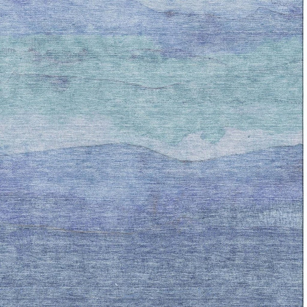 HomeRoots 9' X 12' Blue and Teal Striped Area Rug - Stylish, Washable, UV-Protected, Non-Slip for High Traffic Areas 697571
