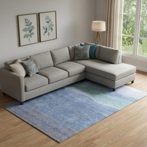 HomeRoots 10' Blue and Teal Striped Washable Area Rug with UV Protection - Durable, Stylish, and Easy Care! 697572
