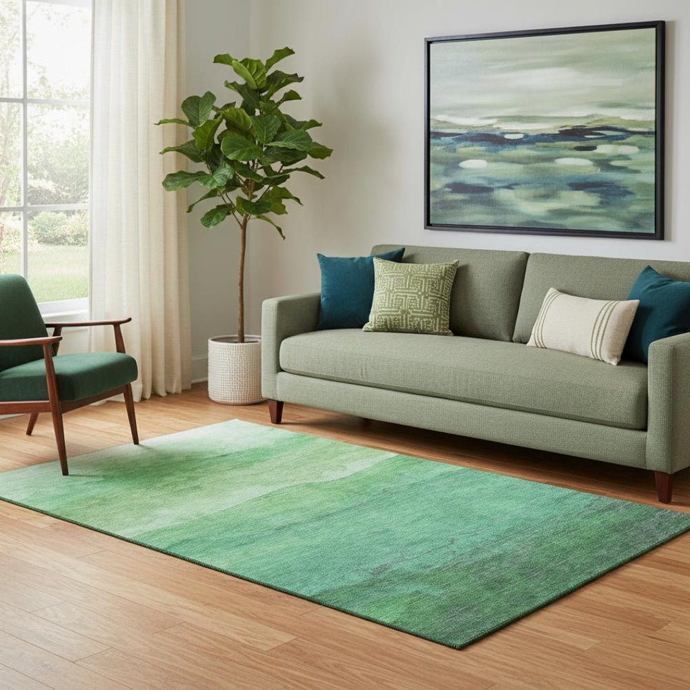 HomeRoots 5' X 8' Green And Ivory Striped Washable Area Rug with UV Protection - Durable, Stylish & Easy Care! 697574