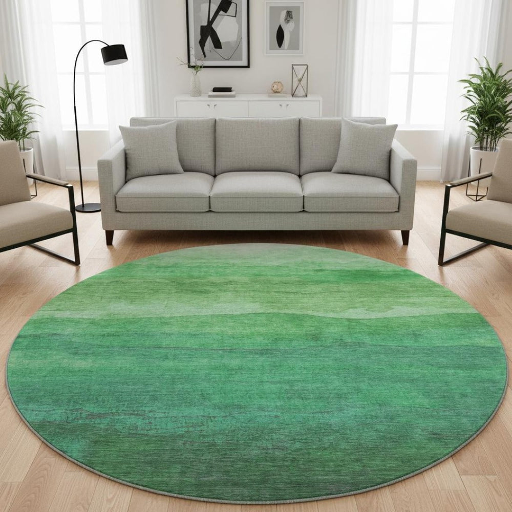 HomeRoots 8' Green And Ivory Striped Round Rug - Washable, UV Protected, Stylish & Durable for Indoor/Outdoor Use 697575