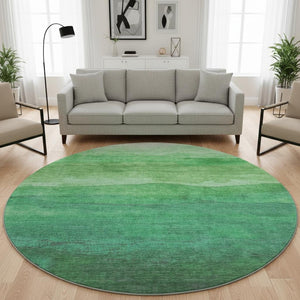HomeRoots 8' Green And Ivory Striped Round Rug - Washable, UV Protected, Stylish & Durable for Indoor/Outdoor Use 697575