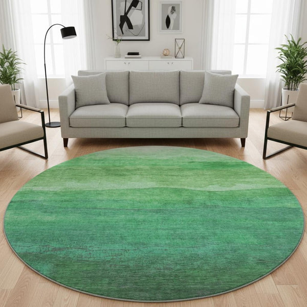 HomeRoots 8' Green And Ivory Striped Round Rug - Washable, UV Protected, Stylish & Durable for Indoor/Outdoor Use 697575